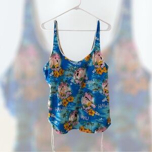 Cazimi Hawaiian Floral Built In Bra Side Ties Swimsuit Tankini Top Size 24W VTG